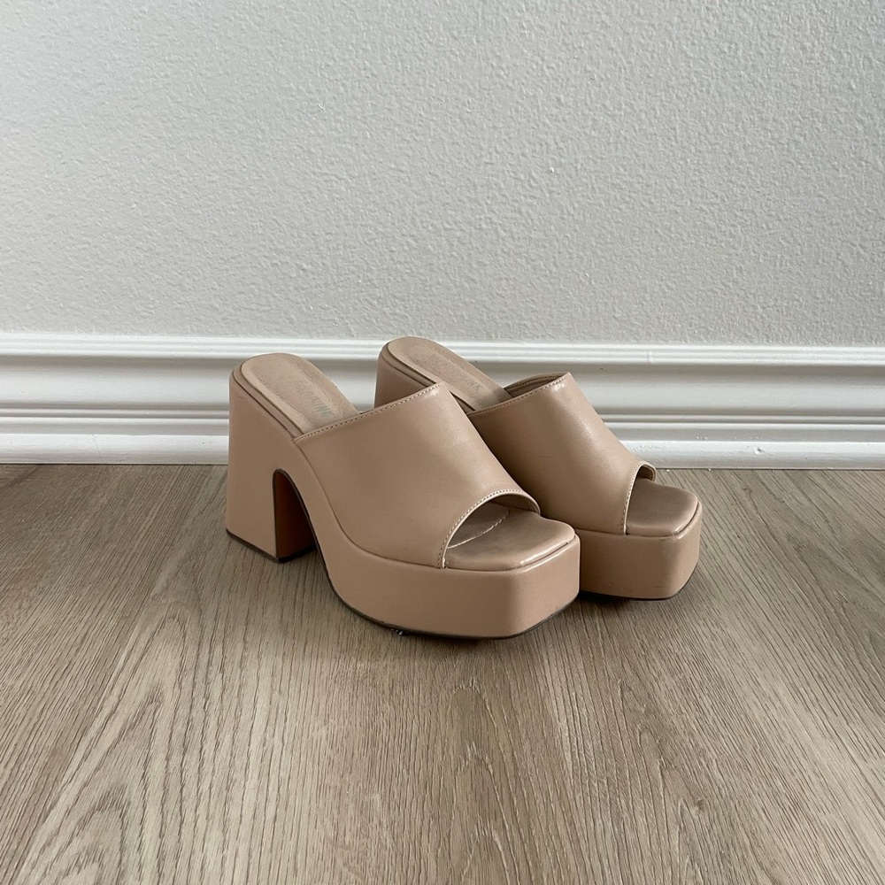 Nude beige platform sandal heels